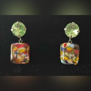 Sabika Multicolor Mosaic Earrings with Green Accents